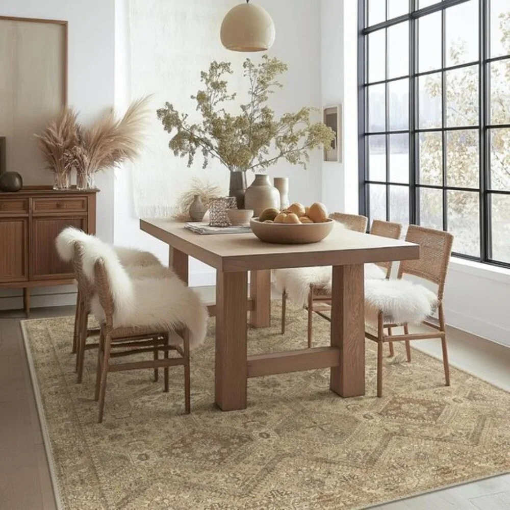 8x10 Nut Brown Area Rug, Washable, Non-Slip Vintage Chenille Distressed Carpet